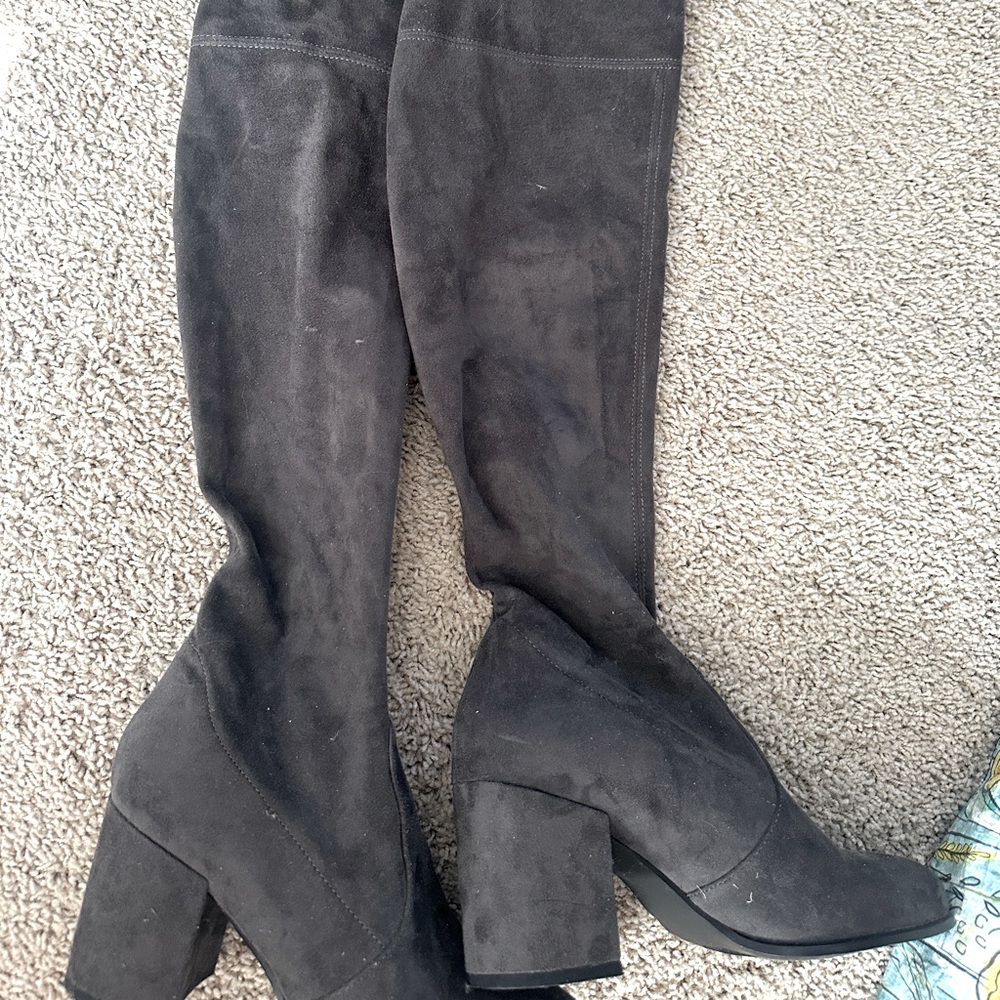 Grey over the knee boots